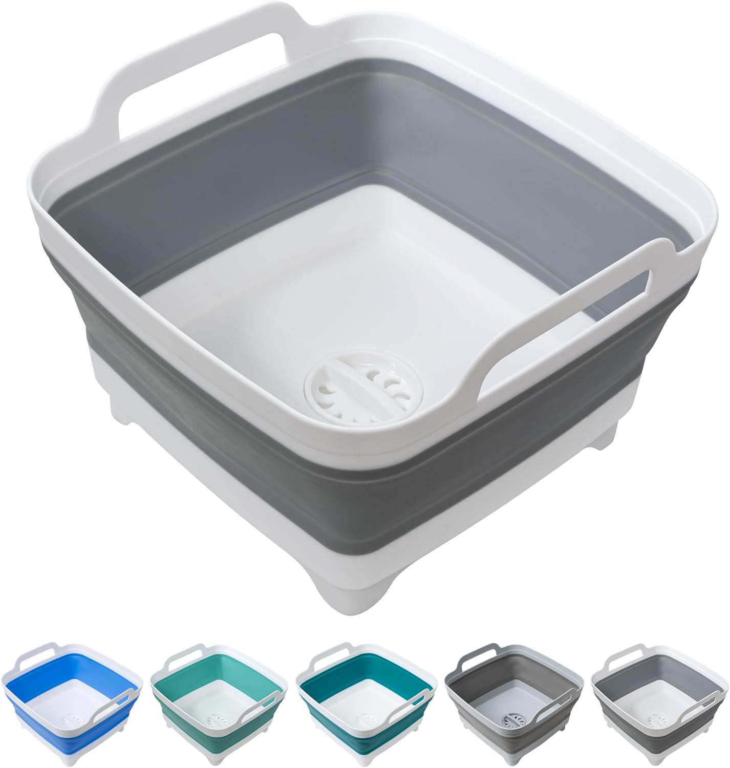 Collapsible Wash Basin with Draining Plug Carry Handles