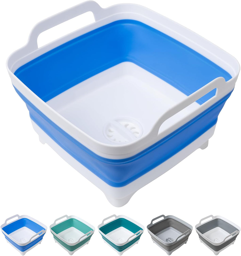 Collapsible Wash Basin with Draining Plug Carry Handles