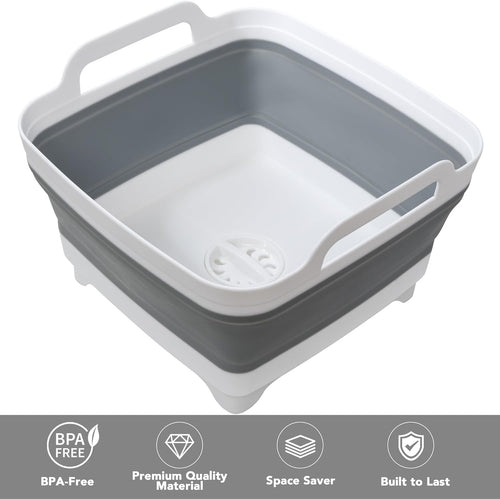 Collapsible Wash Basin with Draining Plug Carry Handles