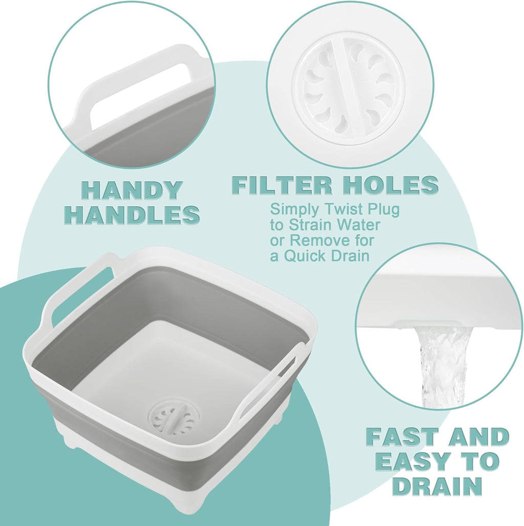 Collapsible Wash Basin with Draining Plug Carry Handles
