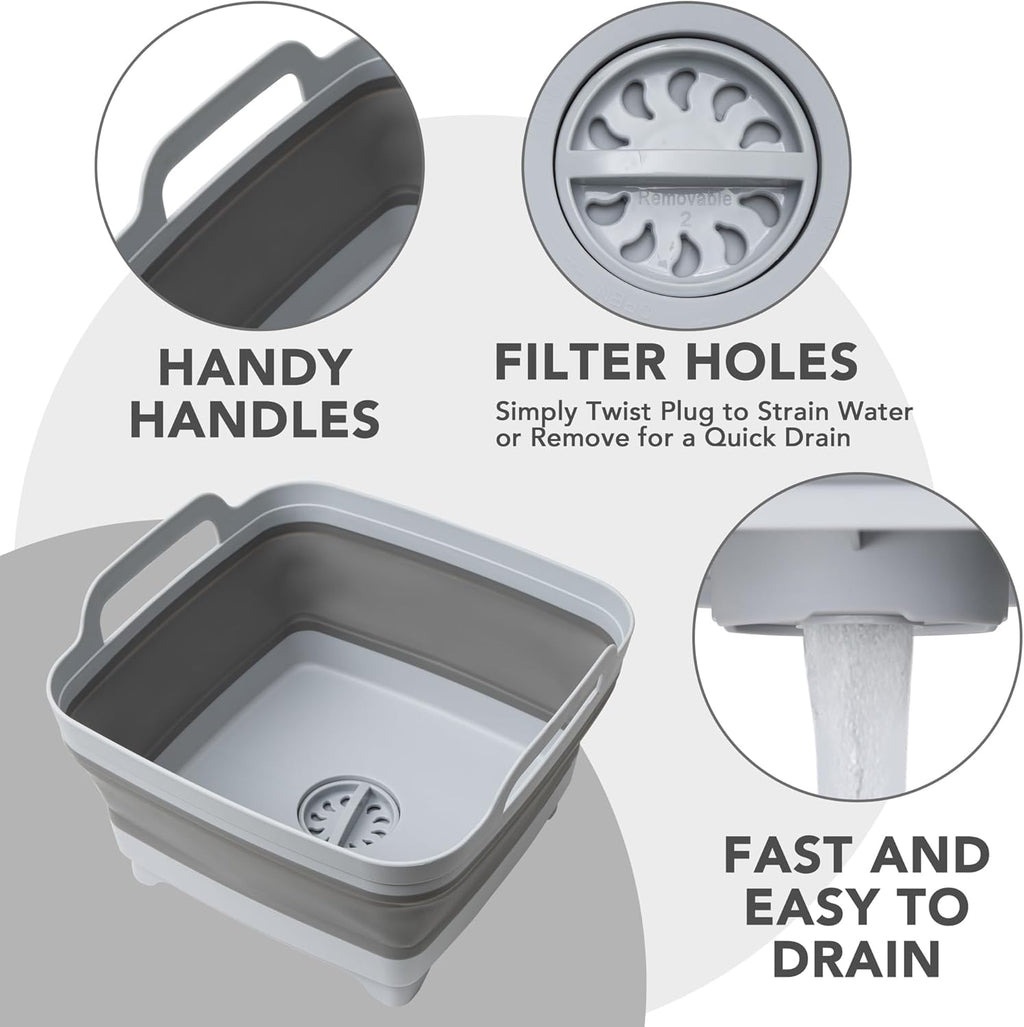 Collapsible Wash Basin with Draining Plug Carry Handles