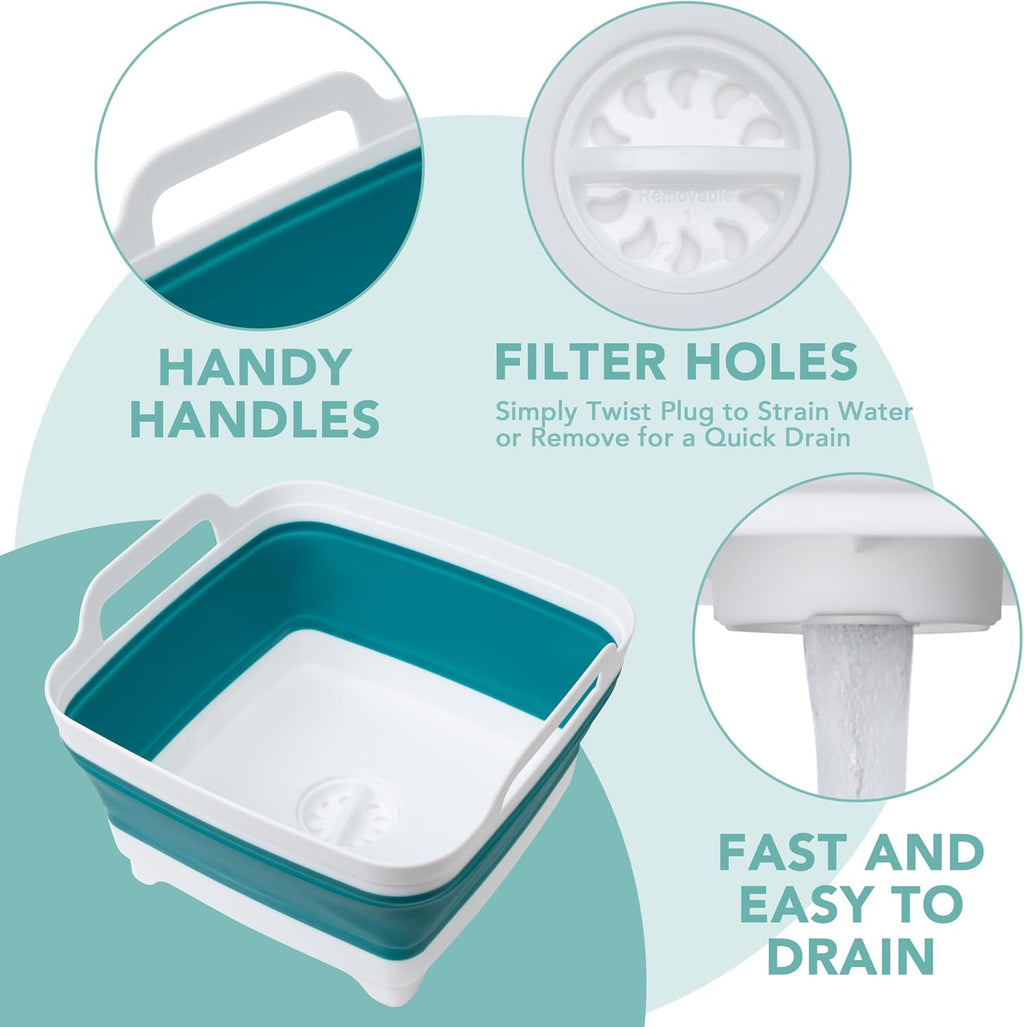 Collapsible Wash Basin with Draining Plug Carry Handles