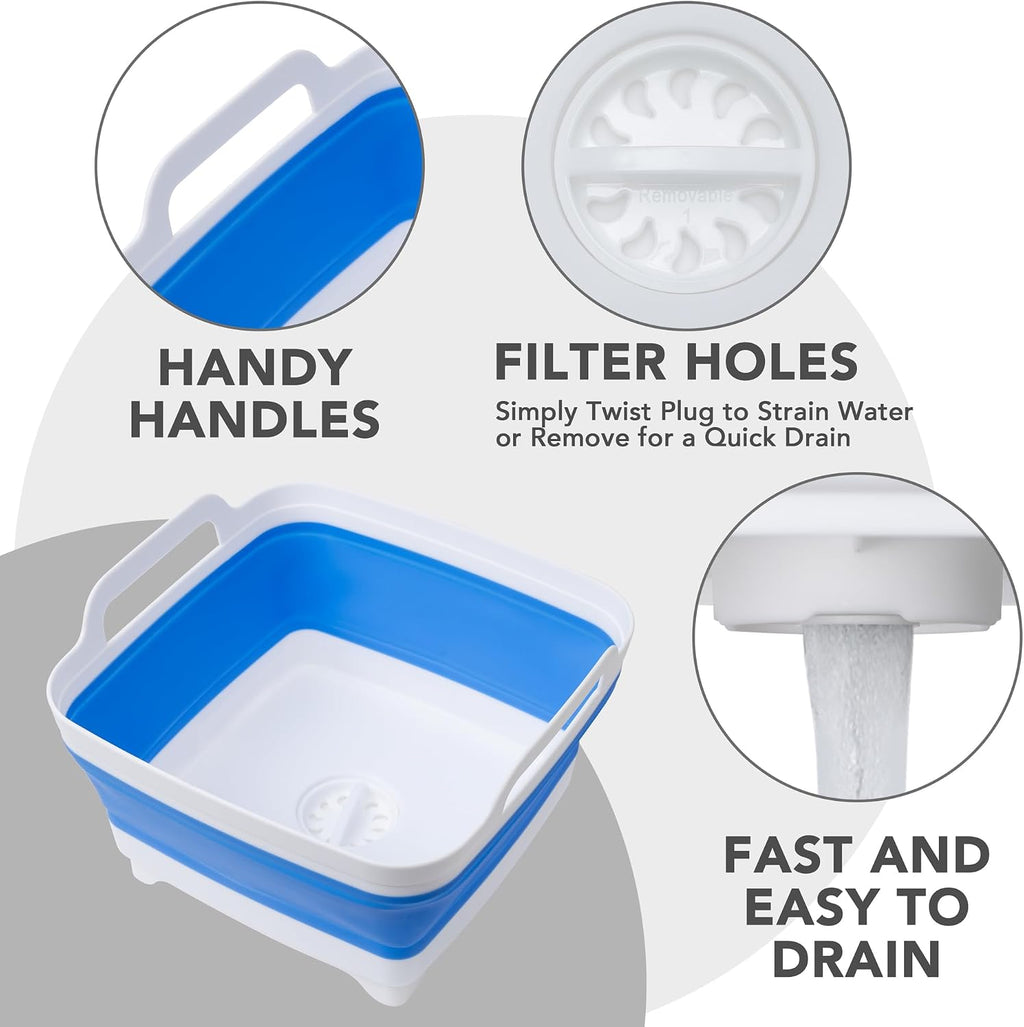 Collapsible Wash Basin with Draining Plug Carry Handles
