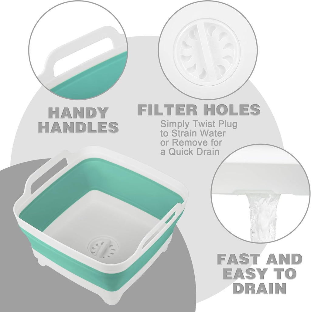 Collapsible Wash Basin with Draining Plug Carry Handles