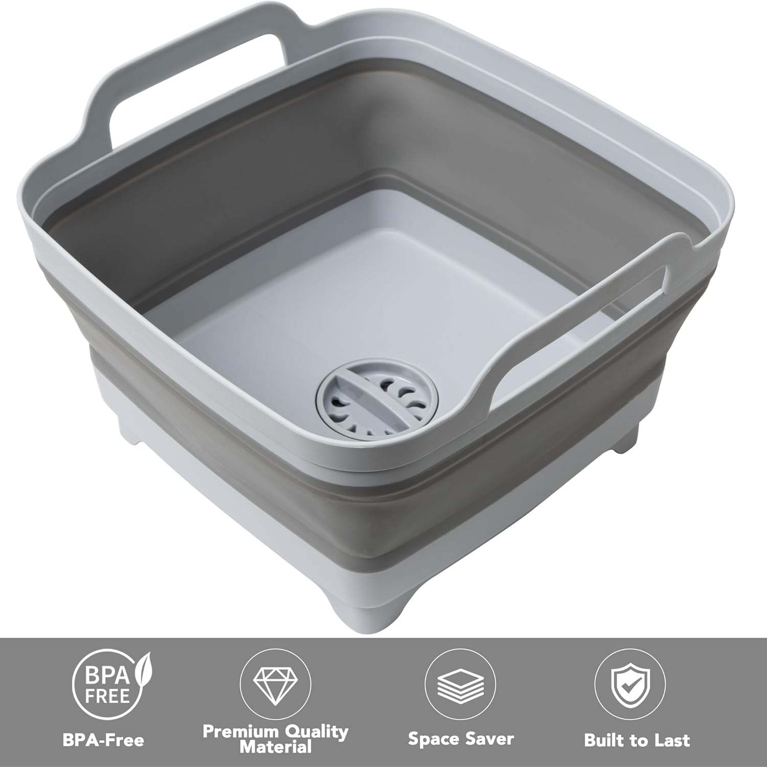Collapsible Wash Basin with Draining Plug Carry Handles