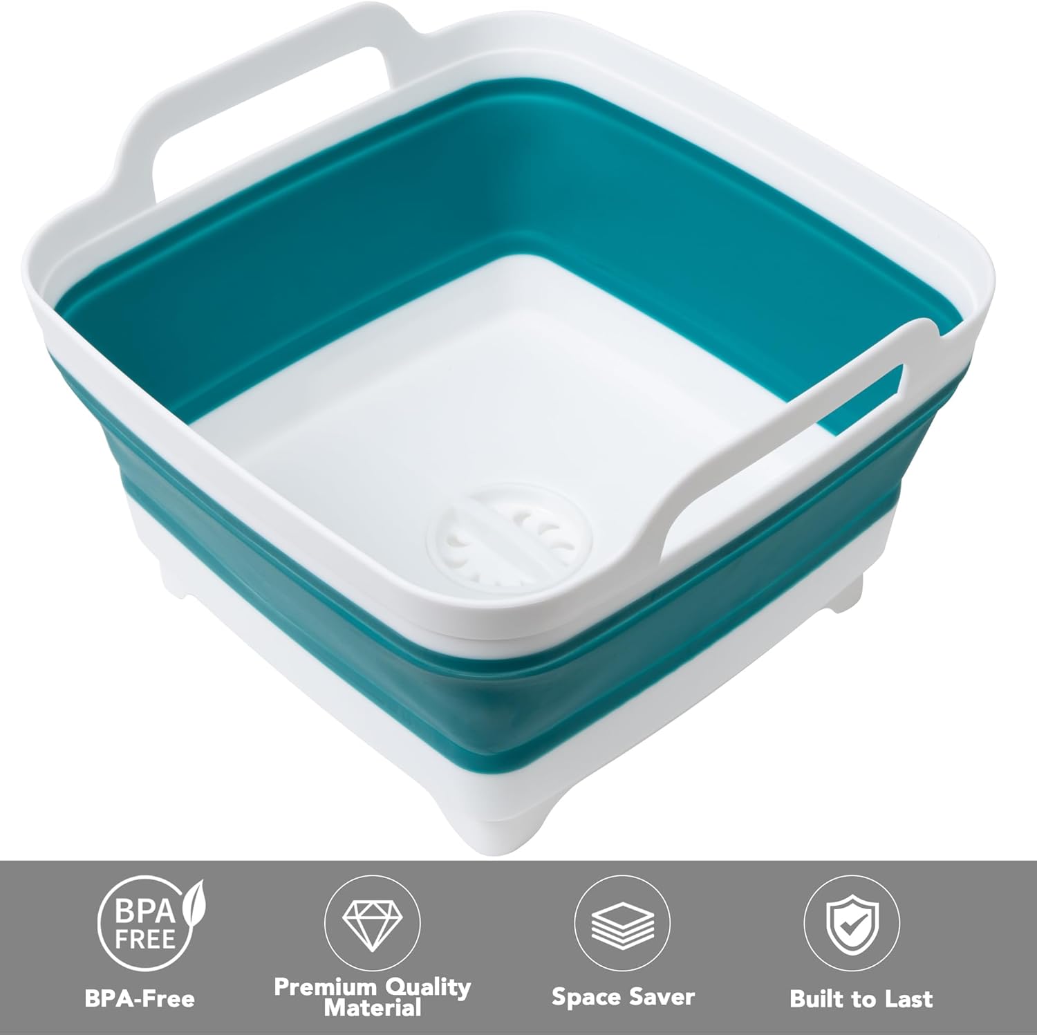 Collapsible Wash Basin with Draining Plug Carry Handles
