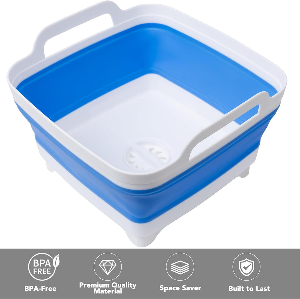 Collapsible Wash Basin with Draining Plug Carry Handles