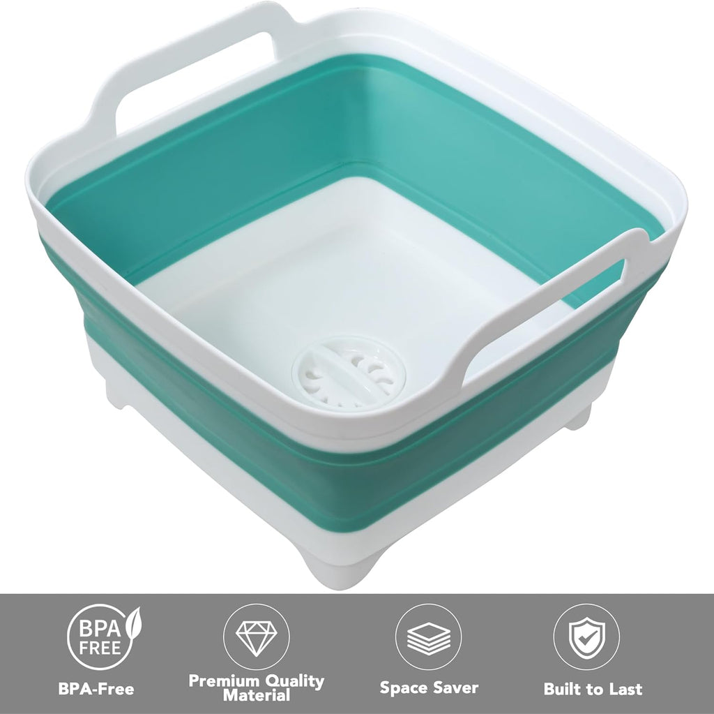 Collapsible Wash Basin with Draining Plug Carry Handles