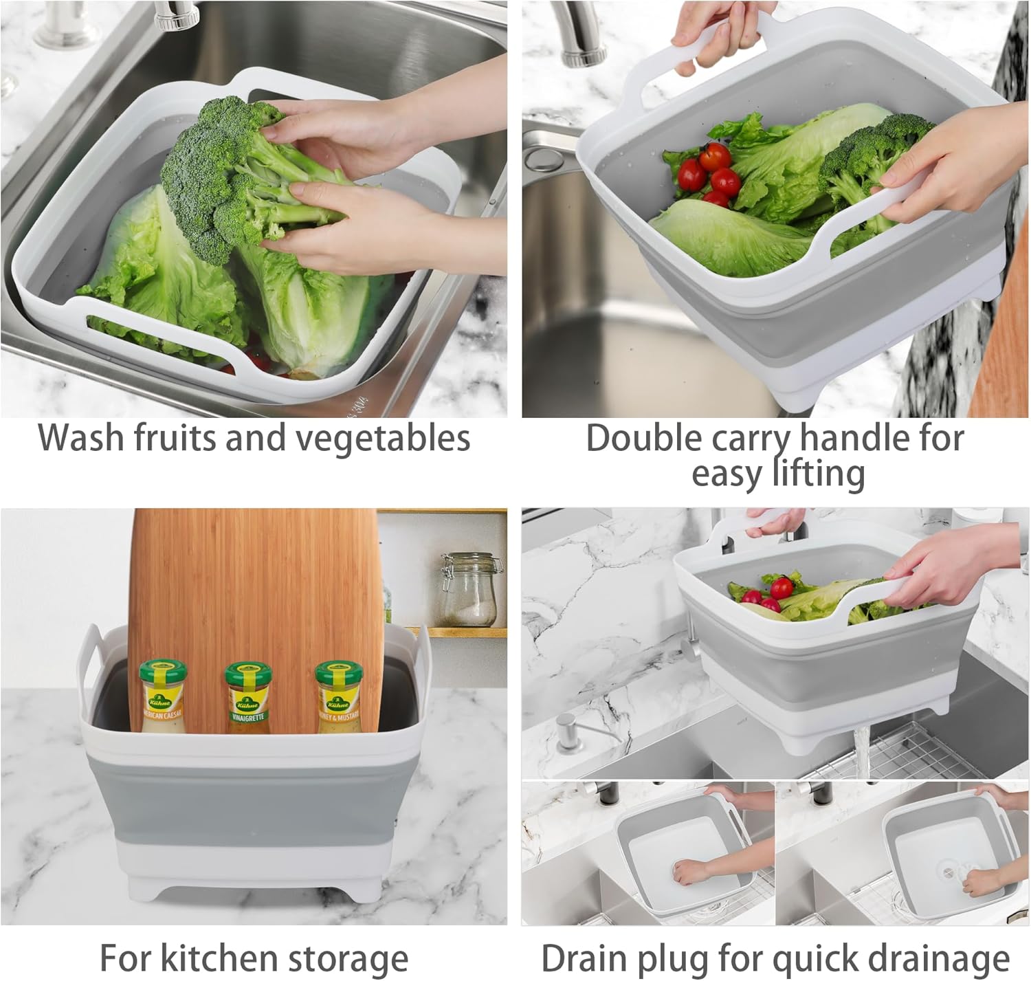 Collapsible Wash Basin with Draining Plug Carry Handles