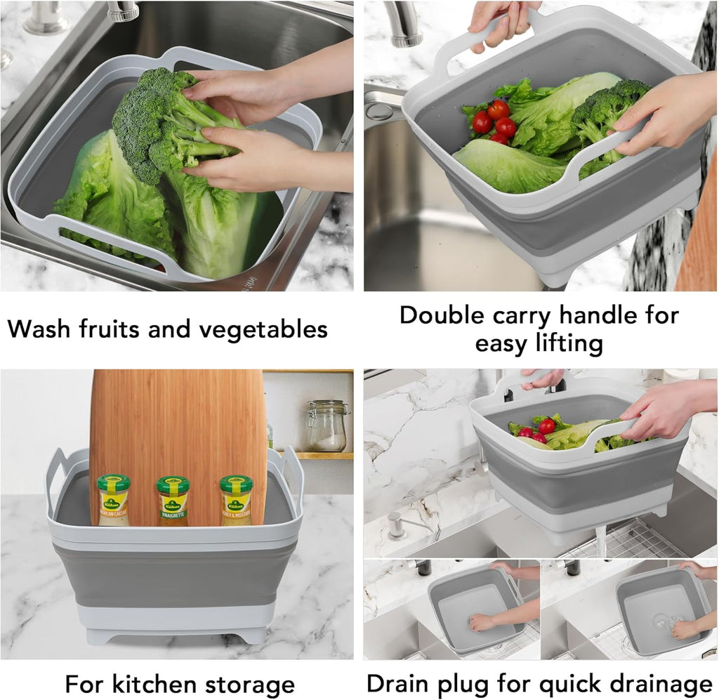Collapsible Wash Basin with Draining Plug Carry Handles