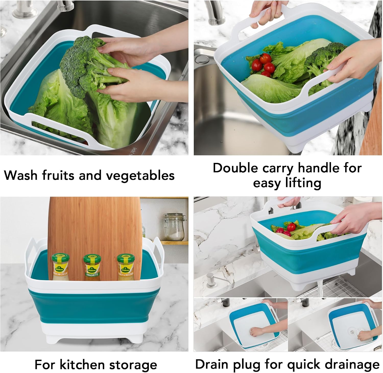 Collapsible Wash Basin with Draining Plug Carry Handles