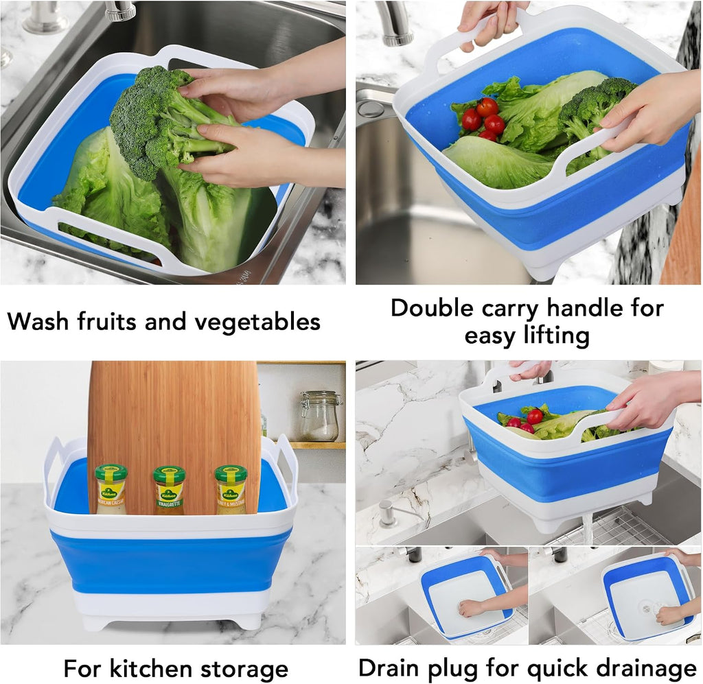 Collapsible Wash Basin with Draining Plug Carry Handles