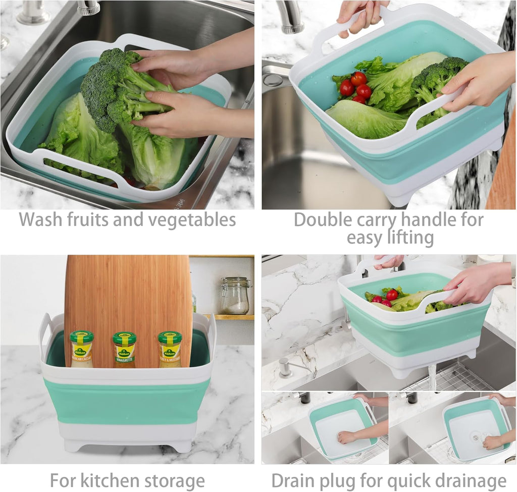 Collapsible Wash Basin with Draining Plug Carry Handles