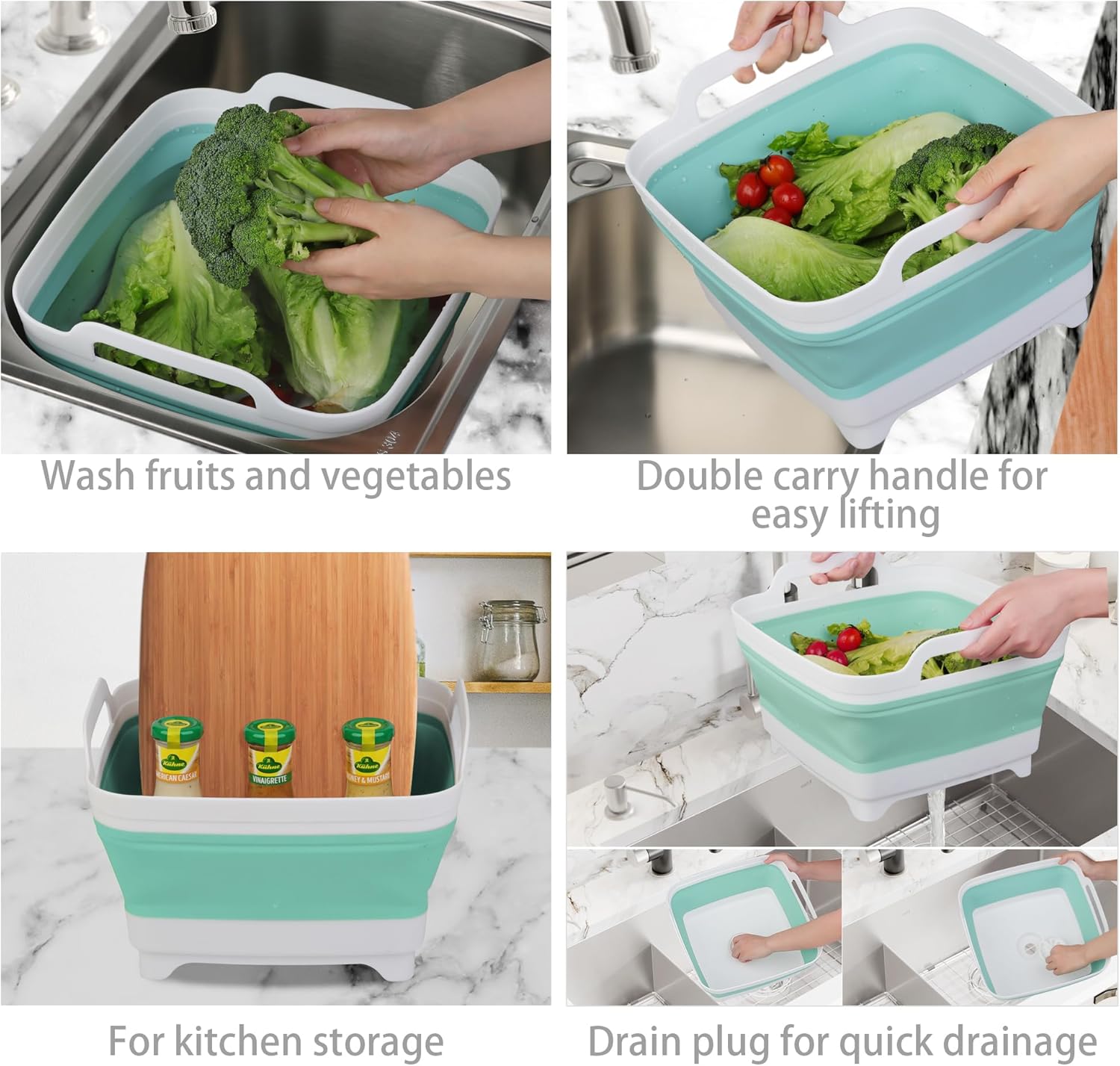 Collapsible Wash Basin with Draining Plug Carry Handles