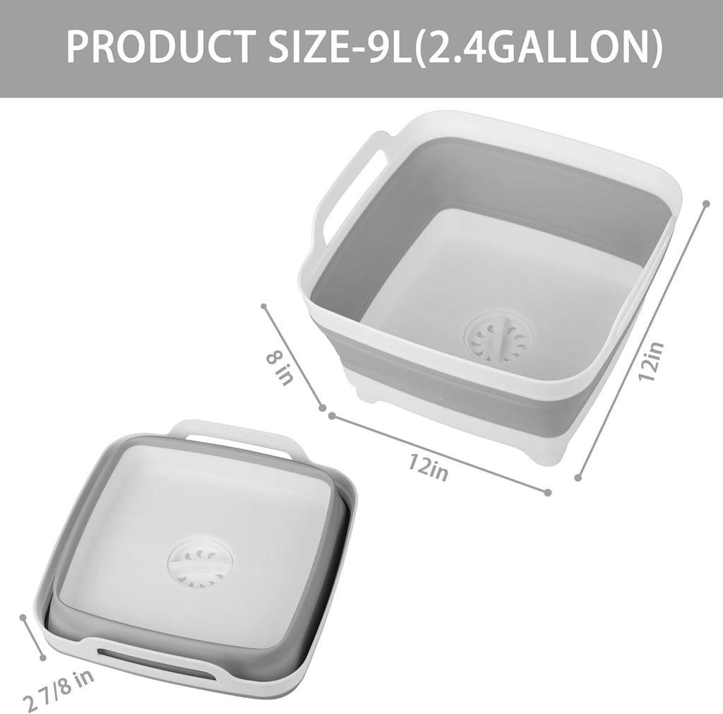 Collapsible Wash Basin with Draining Plug Carry Handles