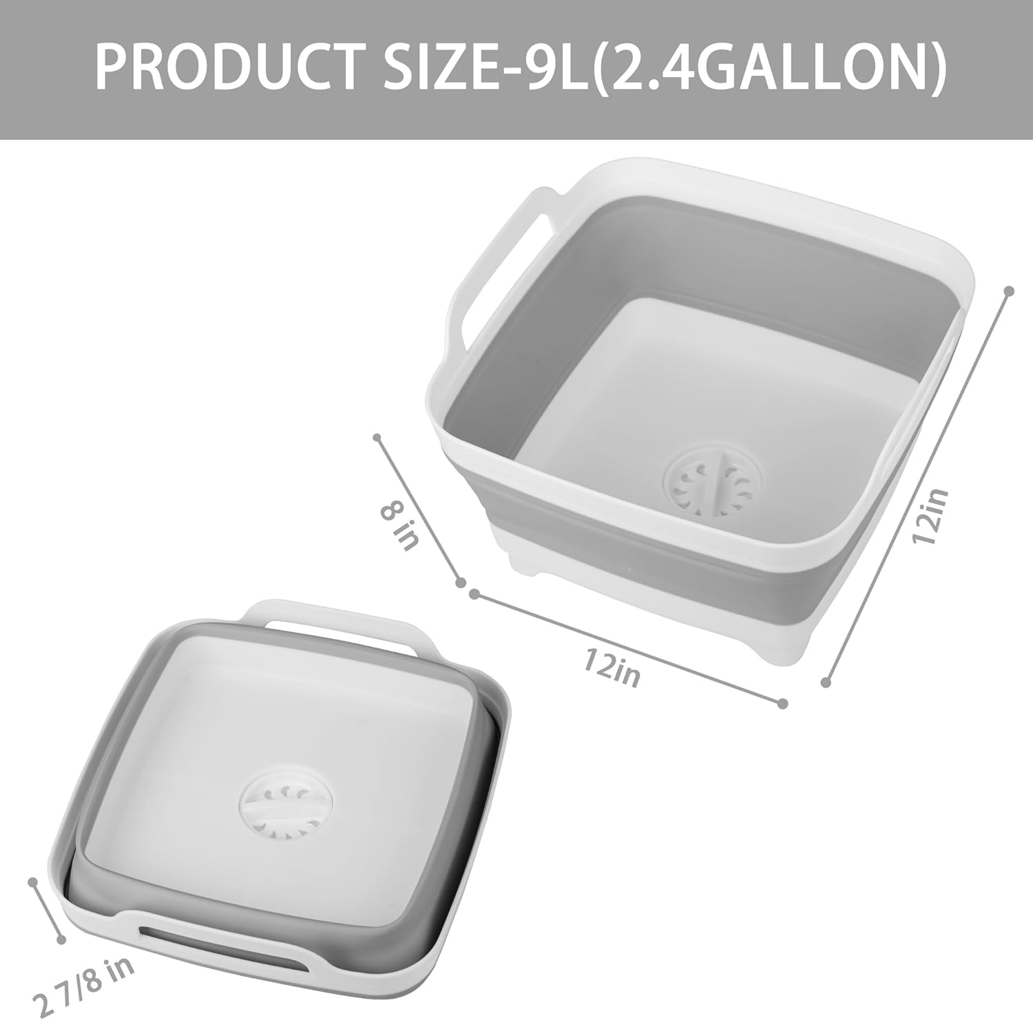 Collapsible Wash Basin with Draining Plug Carry Handles