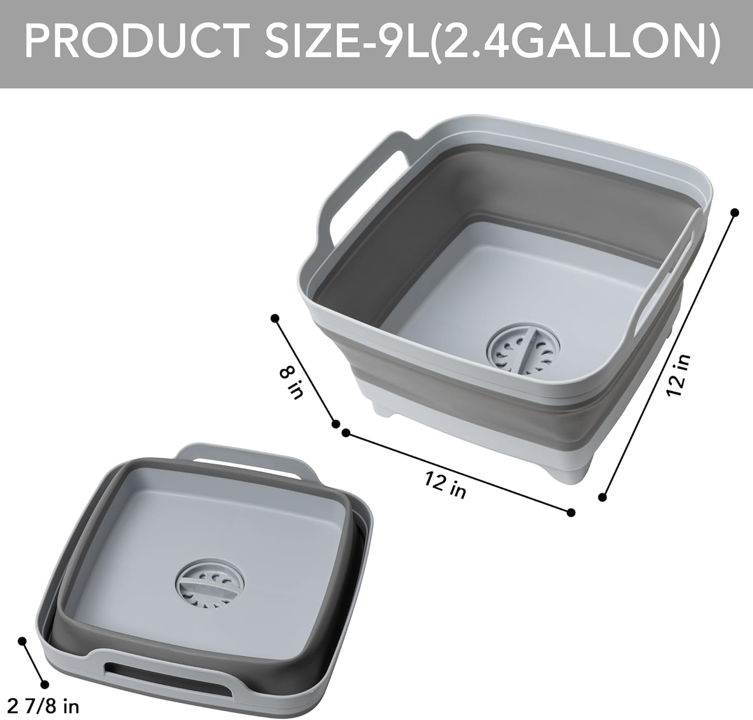 Collapsible Wash Basin with Draining Plug Carry Handles