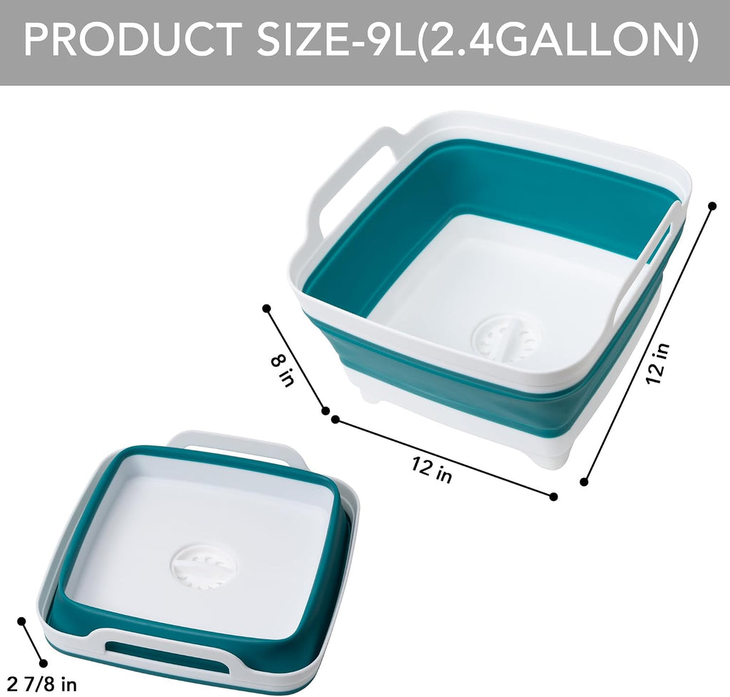 Collapsible Wash Basin with Draining Plug Carry Handles