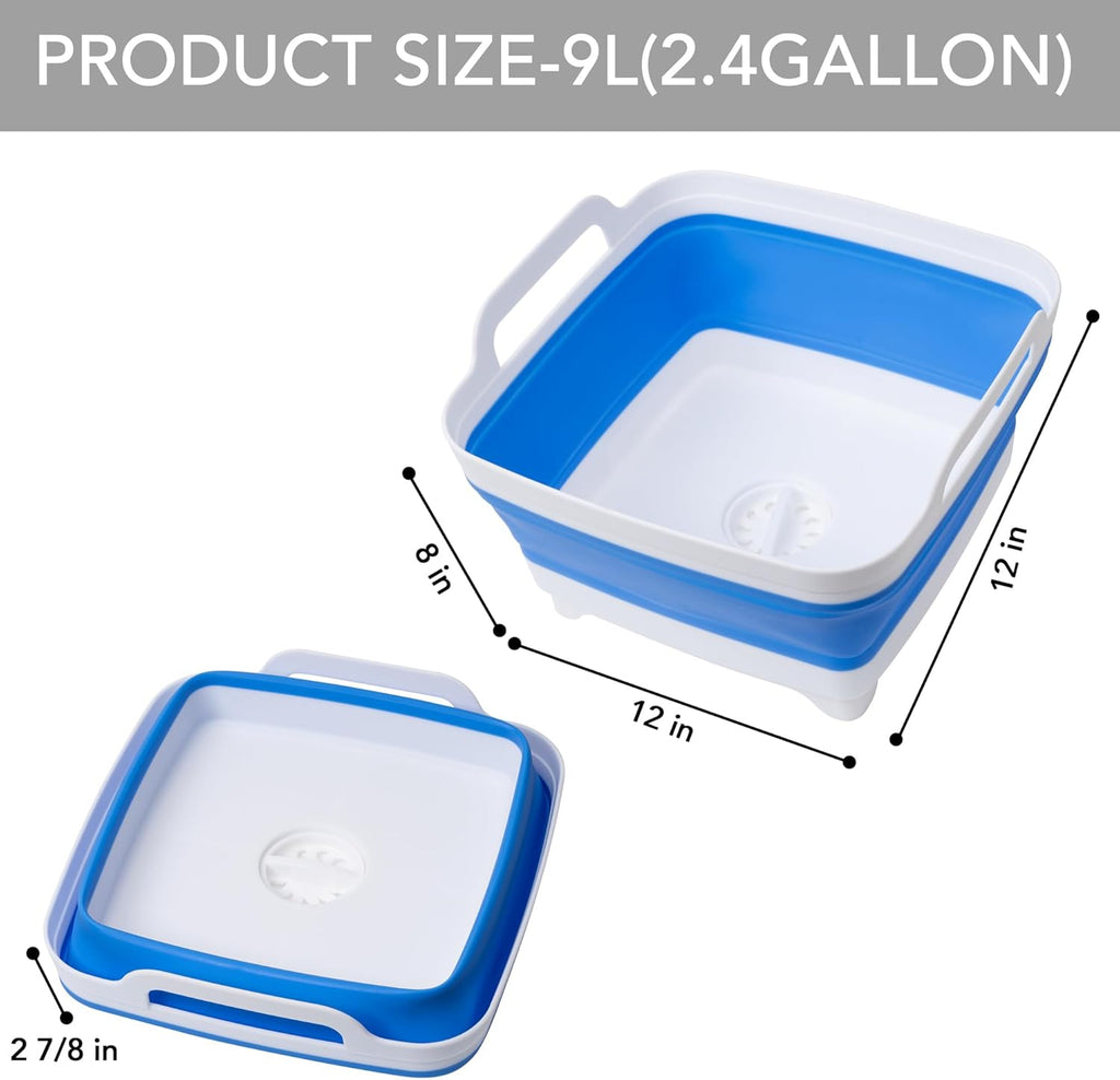 Collapsible Wash Basin with Draining Plug Carry Handles